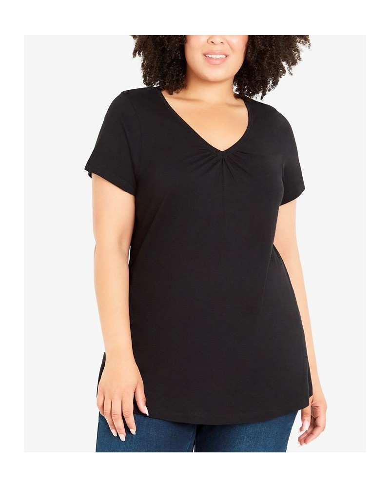 Plus Size Gathered V-neck Cotton Top Black $34.81 Tops