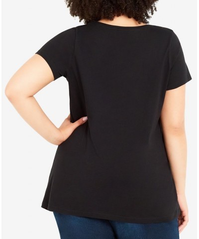 Plus Size Gathered V-neck Cotton Top Black $34.81 Tops