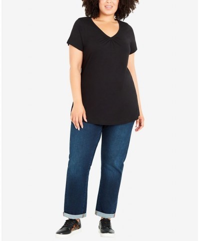 Plus Size Gathered V-neck Cotton Top Black $34.81 Tops