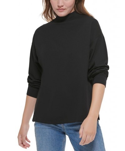 Women's The Park Avenue Cotton Mock-Neck Top Black $21.84 Tops