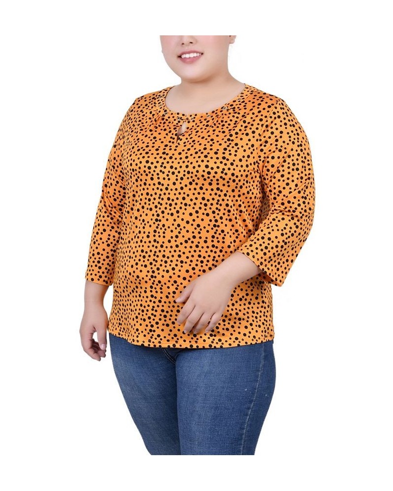 Plus Size 3/4 Sleeve Grommet Top Golden Black Ice Moon $12.21 Tops