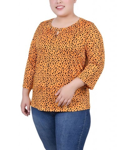 Plus Size 3/4 Sleeve Grommet Top Golden Black Ice Moon $12.21 Tops