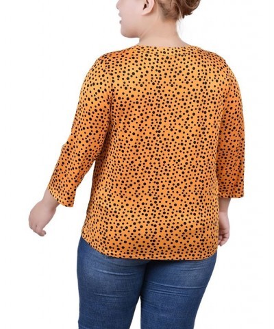 Plus Size 3/4 Sleeve Grommet Top Golden Black Ice Moon $12.21 Tops