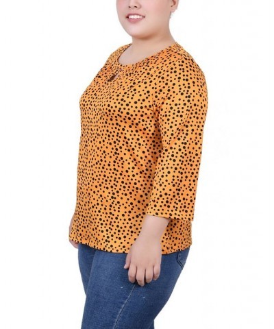 Plus Size 3/4 Sleeve Grommet Top Golden Black Ice Moon $12.21 Tops