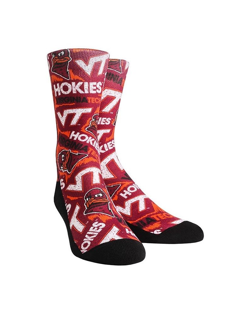 Women's Rock Em Socks Virginia Tech Hokies Logo Sketch Crew Socks Maroon $13.50 Socks