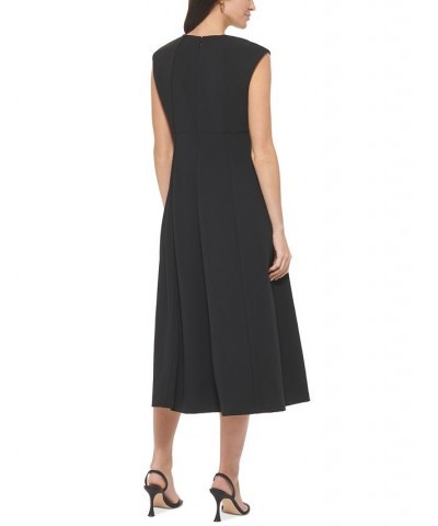 Women's Split-Neck A-Line Midi Dress Black $44.64 Dresses