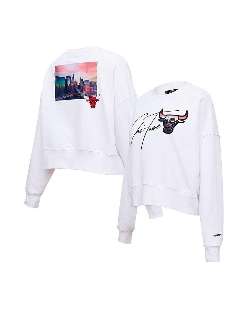 Women's White Chicago Bulls City Scape Pullover Sweatshirt White $38.40 Sweatshirts