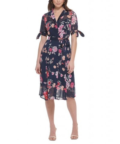 Women's Floral-Print Midi Shirtdress Indigo Multi $66.24 Dresses