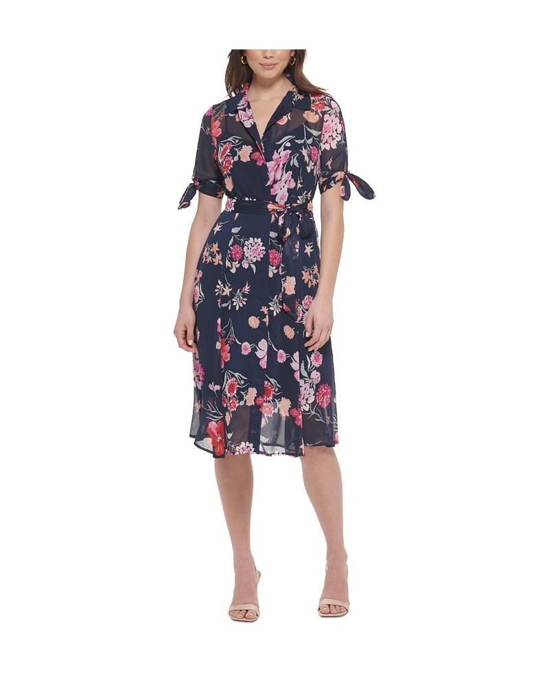 Women's Floral-Print Midi Shirtdress Indigo Multi $66.24 Dresses