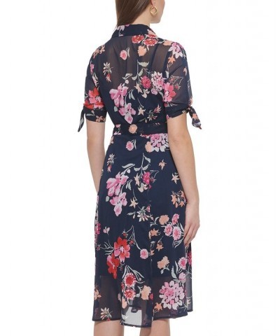 Women's Floral-Print Midi Shirtdress Indigo Multi $66.24 Dresses