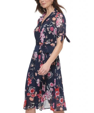 Women's Floral-Print Midi Shirtdress Indigo Multi $66.24 Dresses