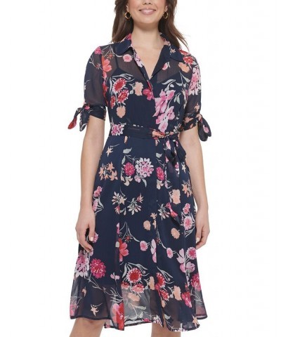 Women's Floral-Print Midi Shirtdress Indigo Multi $66.24 Dresses