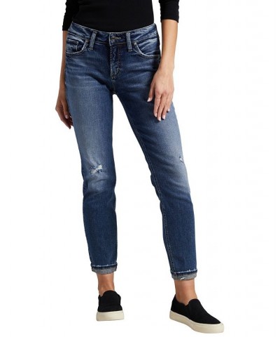 Women's Boyfriend Mid Rise Slim Leg Jeans Indigo $52.92 Jeans