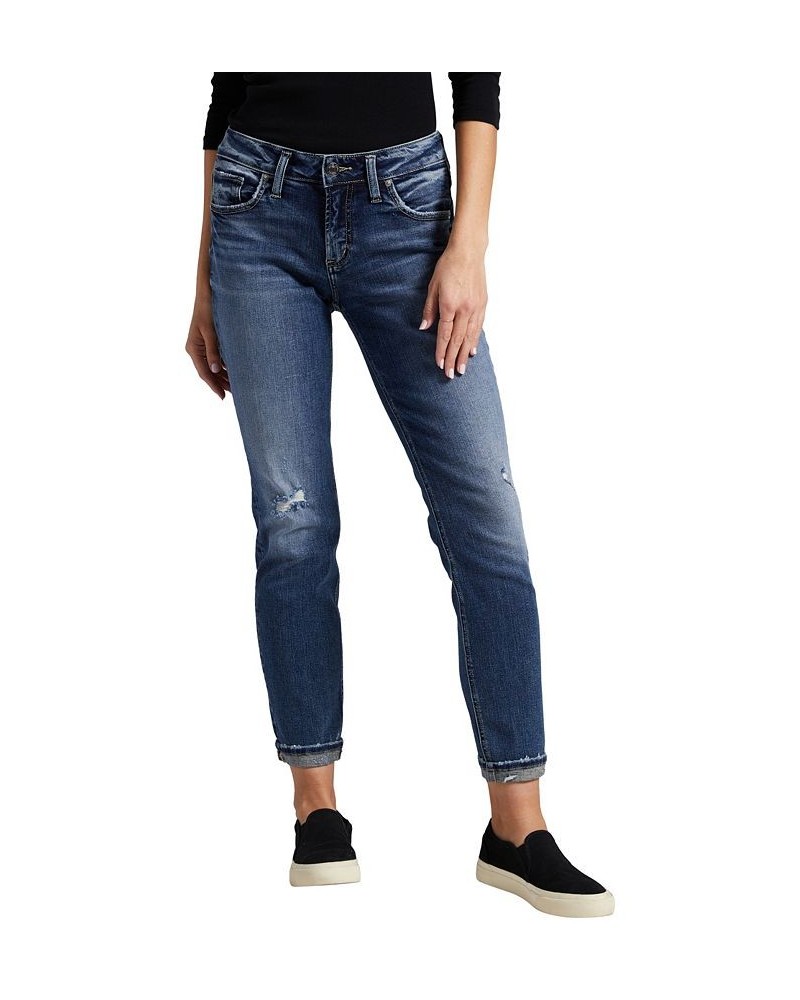 Women's Boyfriend Mid Rise Slim Leg Jeans Indigo $52.92 Jeans