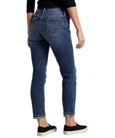 Women's Boyfriend Mid Rise Slim Leg Jeans Indigo $52.92 Jeans