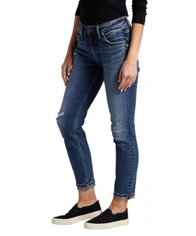 Women's Boyfriend Mid Rise Slim Leg Jeans Indigo $52.92 Jeans