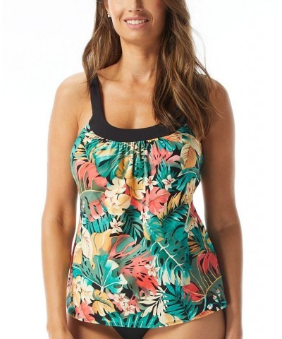 Women's Printed Ultra Fit Bra-Sized Tankini Top Black Tropical $42.64 Swimsuits