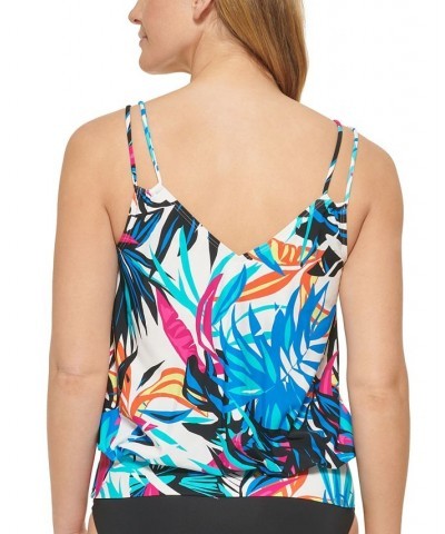 Women's Printed Blouson Double-Strap Tankini Top Lapis Multi Tropical Rainforest $41.36 Swimsuits