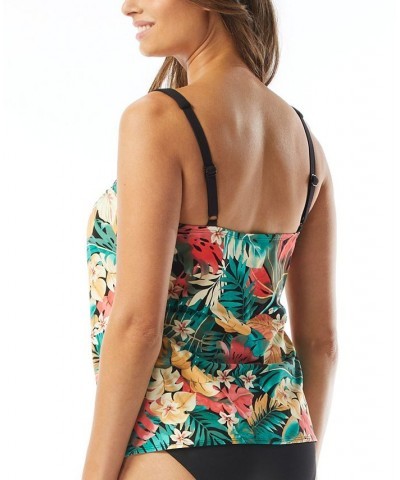 Women's Printed Ultra Fit Bra-Sized Tankini Top Black Tropical $42.64 Swimsuits