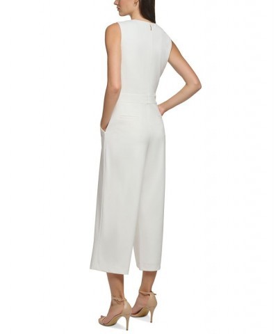 Women's Button-Detail Cropped Jumpsuit Soft White $82.32 Pants