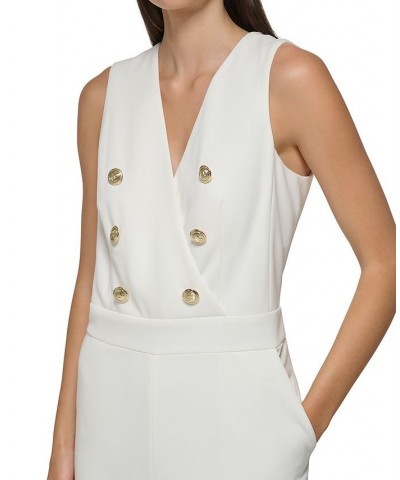 Women's Button-Detail Cropped Jumpsuit Soft White $82.32 Pants