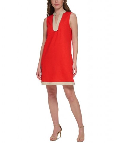 Women's Contrast-Trim Sleeveless Shift Dress Guava.khaki $46.41 Dresses