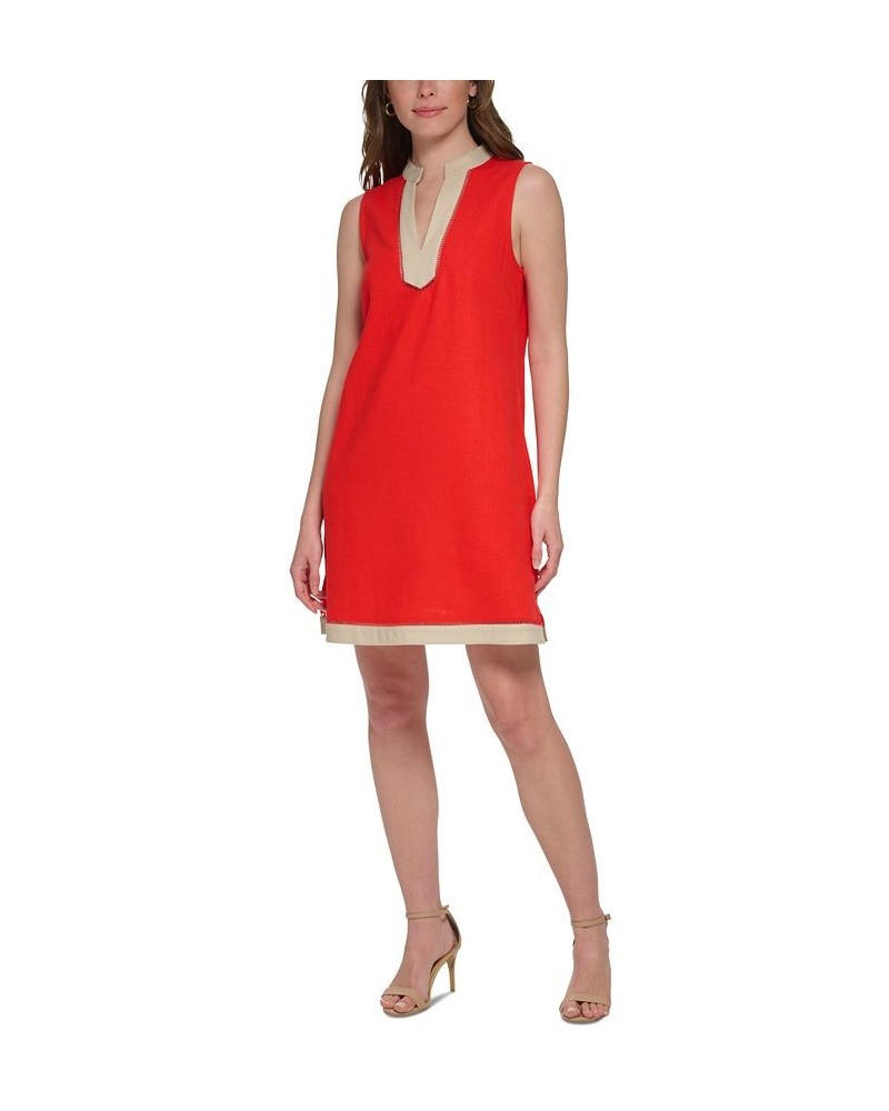 Women's Contrast-Trim Sleeveless Shift Dress Guava.khaki $46.41 Dresses