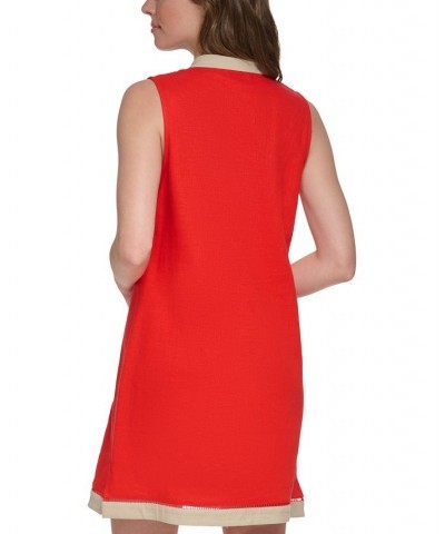 Women's Contrast-Trim Sleeveless Shift Dress Guava.khaki $46.41 Dresses