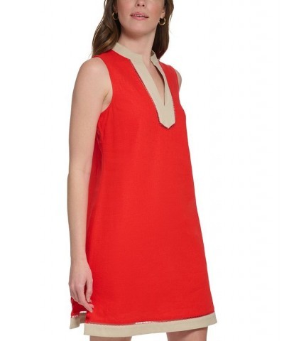 Women's Contrast-Trim Sleeveless Shift Dress Guava.khaki $46.41 Dresses