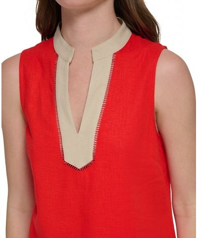 Women's Contrast-Trim Sleeveless Shift Dress Guava.khaki $46.41 Dresses