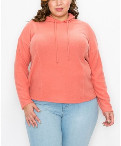 Plus Size Cozy Rib Long Sleeve Hoodie Top Red $29.16 Sweatshirts