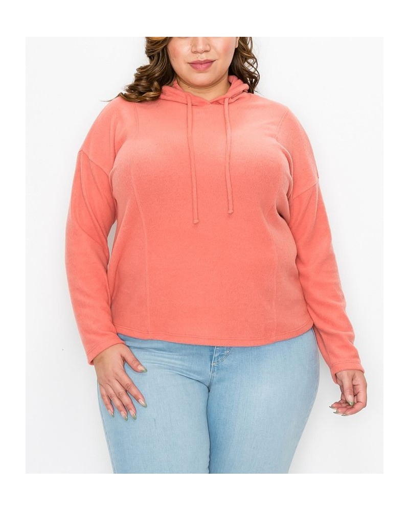 Plus Size Cozy Rib Long Sleeve Hoodie Top Red $29.16 Sweatshirts