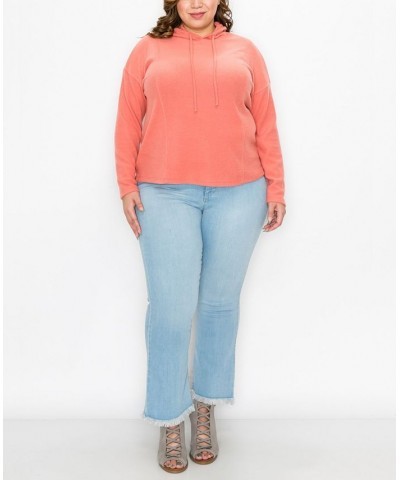 Plus Size Cozy Rib Long Sleeve Hoodie Top Red $29.16 Sweatshirts