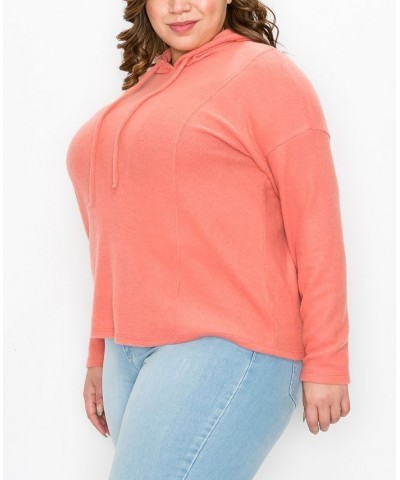 Plus Size Cozy Rib Long Sleeve Hoodie Top Red $29.16 Sweatshirts