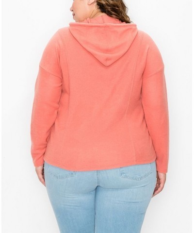 Plus Size Cozy Rib Long Sleeve Hoodie Top Red $29.16 Sweatshirts