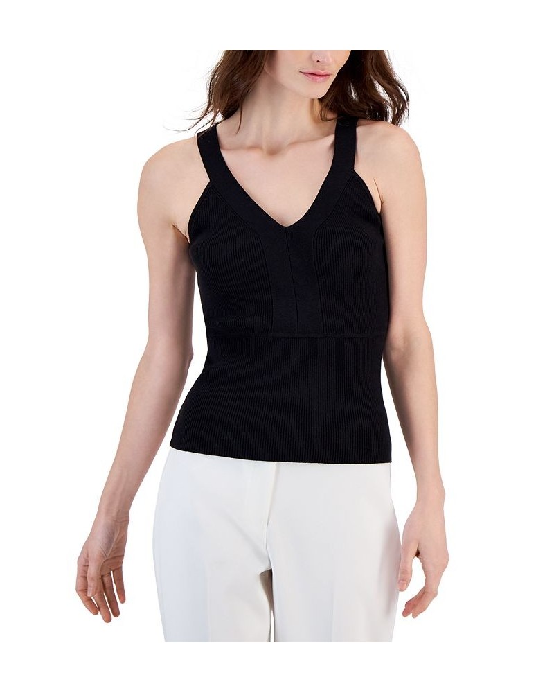 Women's Ribbed V-Neck Tank Top Black $47.17 Tops