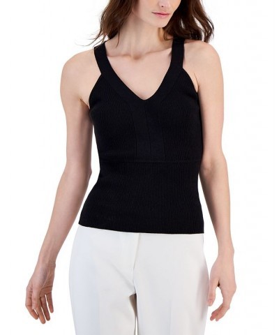 Women's Ribbed V-Neck Tank Top Black $47.17 Tops