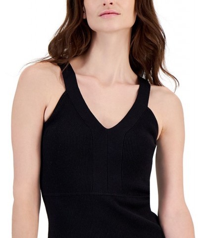 Women's Ribbed V-Neck Tank Top Black $47.17 Tops