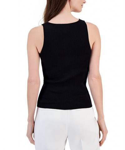 Women's Ribbed V-Neck Tank Top Black $47.17 Tops