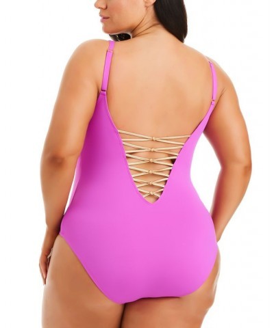 Plus Size Kore Lace-Up One-Piece Swimsuit Pink $48.65 Swimsuits