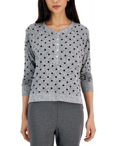 Women's Long-Sleeve Hacci Pajama Top Grey Dots $12.36 Sleepwear