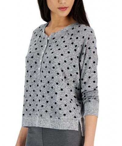 Women's Long-Sleeve Hacci Pajama Top Grey Dots $12.36 Sleepwear