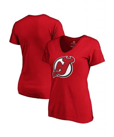 Women's Branded Red New Jersey Devils Team Primary Logo V-Neck T-shirt Red $20.89 Tops