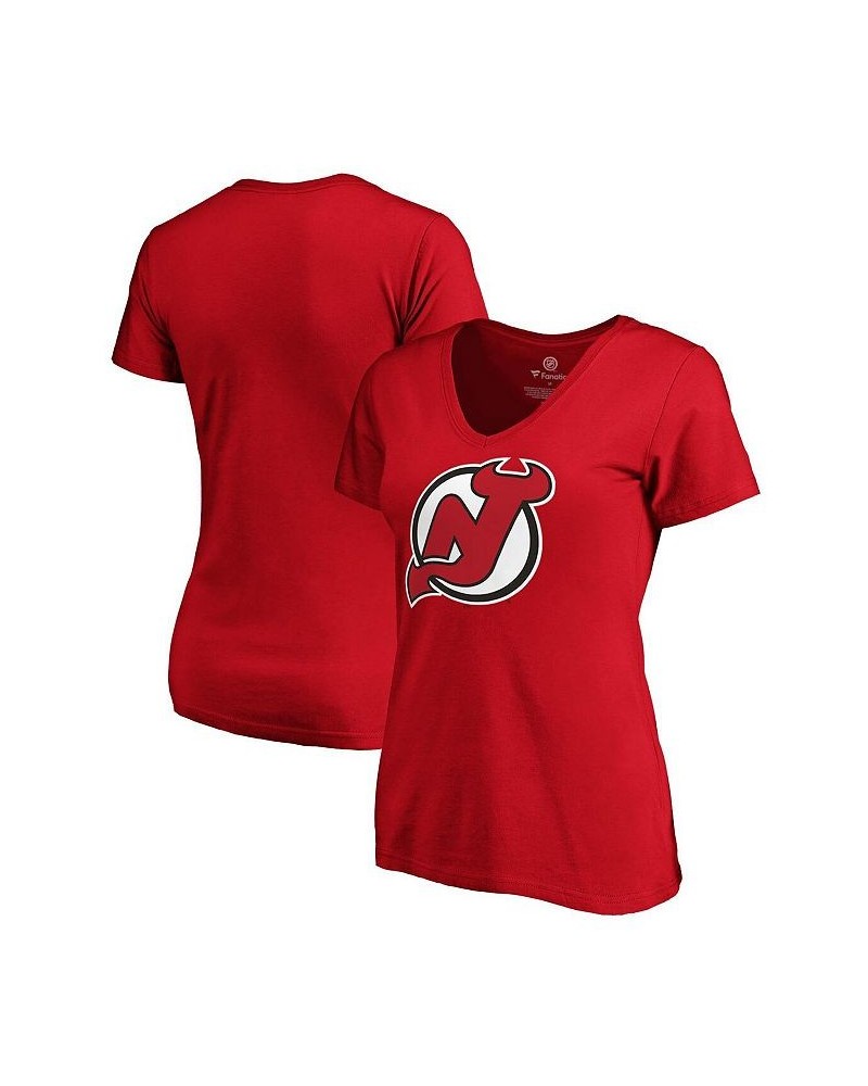 Women's Branded Red New Jersey Devils Team Primary Logo V-Neck T-shirt Red $20.89 Tops