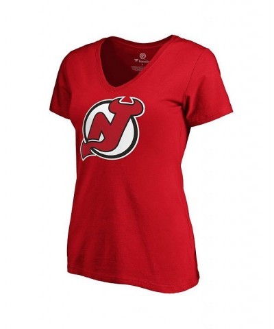 Women's Branded Red New Jersey Devils Team Primary Logo V-Neck T-shirt Red $20.89 Tops