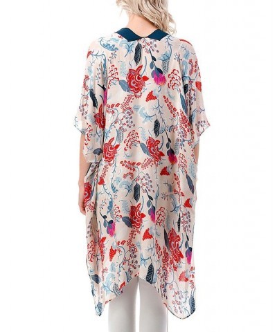 Women's Lightweight Tossed Floral Kimono Wrap Blue $23.98 Tops