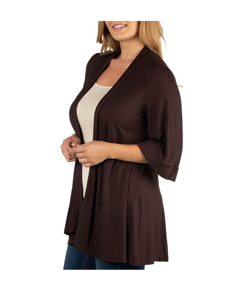 Open Front Elbow Length Sleeve Plus Size Cardigan Brown $37.95 Sweaters