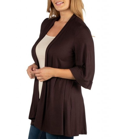 Open Front Elbow Length Sleeve Plus Size Cardigan Brown $37.95 Sweaters