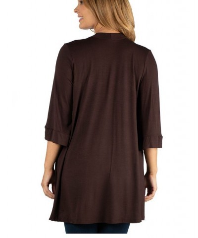 Open Front Elbow Length Sleeve Plus Size Cardigan Brown $37.95 Sweaters