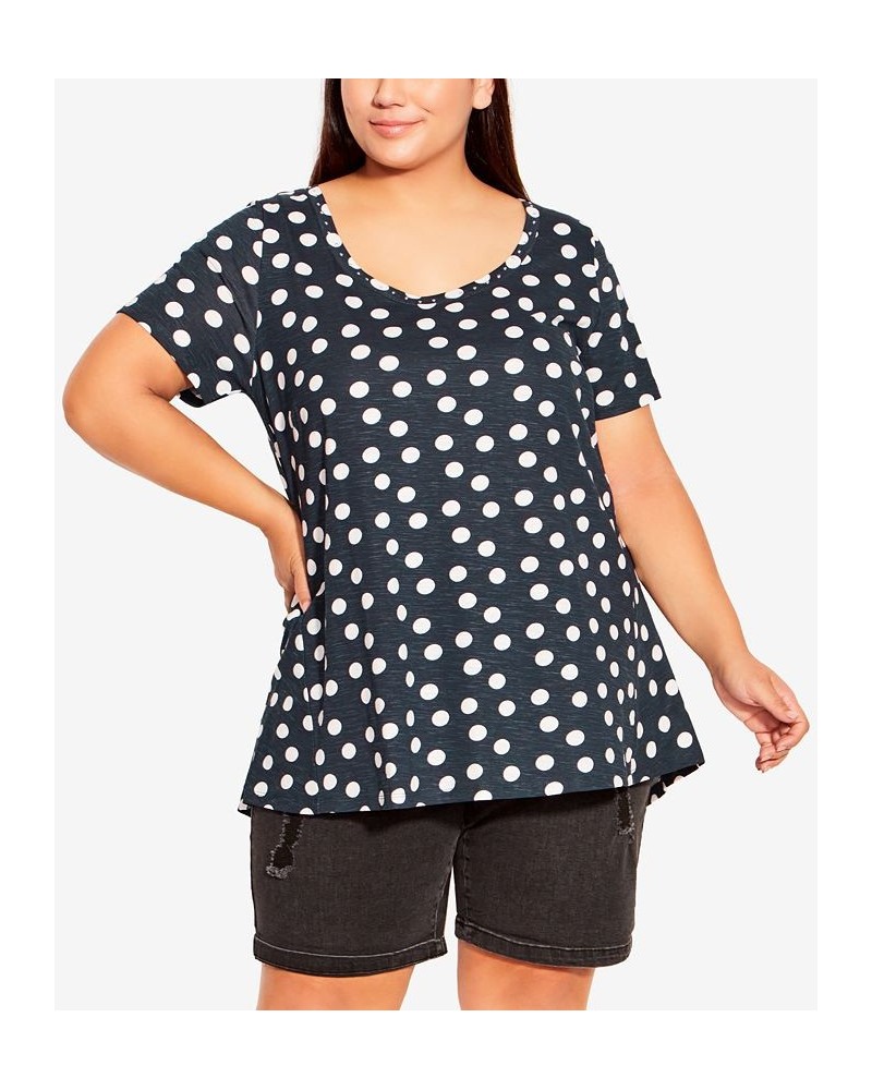 Plus Size Swing Trim Print Top Navy, White Spot $27.73 Tops